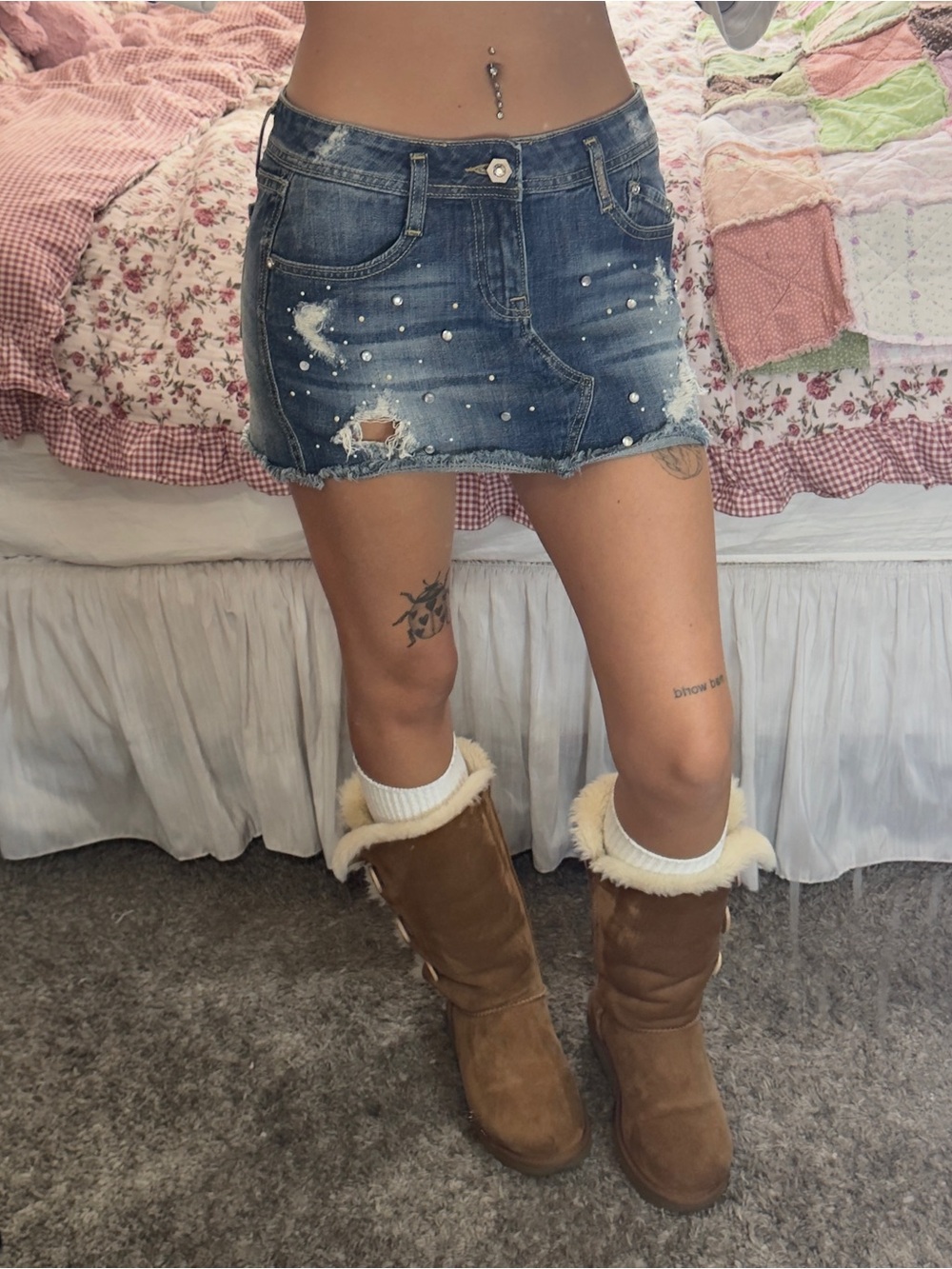 Y2K Grunge Bling Denim Mini Skirt